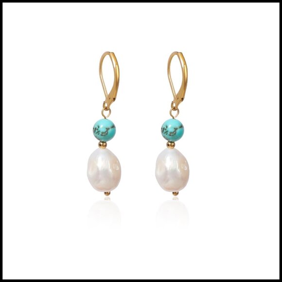 Natural Freshwater Pearl Lever Back Earrings 18k Gold-Plated Hoop Drop Baroque